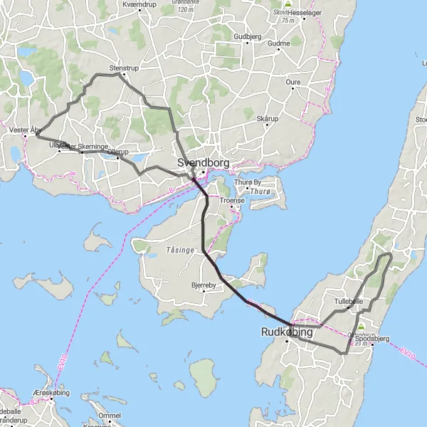 Map miniature of "Tranekær to Rudkøbing Exploration" cycling inspiration in Syddanmark, Denmark. Generated by Tarmacs.app cycling route planner