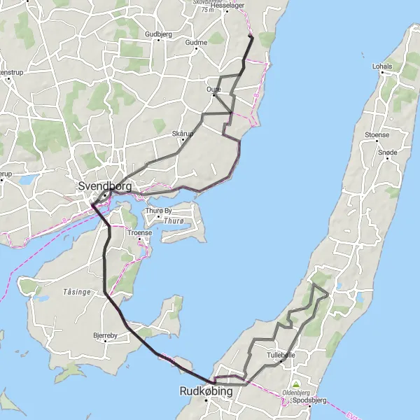 Map miniature of "Tranekær and Surroundings" cycling inspiration in Syddanmark, Denmark. Generated by Tarmacs.app cycling route planner