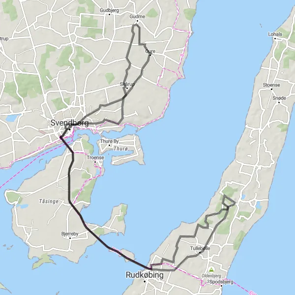 Map miniature of "Siø and Svendborg Loop" cycling inspiration in Syddanmark, Denmark. Generated by Tarmacs.app cycling route planner