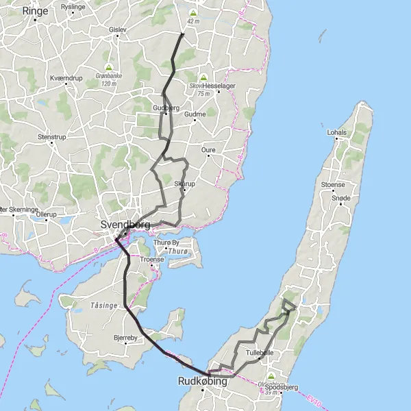 Map miniature of "Tranekær to Skårup Cultural Trail" cycling inspiration in Syddanmark, Denmark. Generated by Tarmacs.app cycling route planner