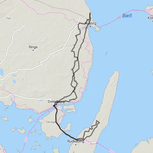 Map miniature of "Tranekær to Tranekær Slot Loop" cycling inspiration in Syddanmark, Denmark. Generated by Tarmacs.app cycling route planner
