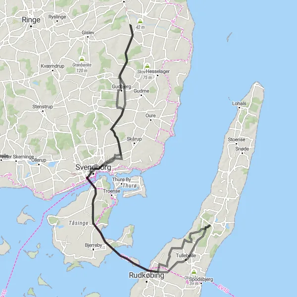 Map miniature of "Kassebølle and Svendborg Circuit" cycling inspiration in Syddanmark, Denmark. Generated by Tarmacs.app cycling route planner