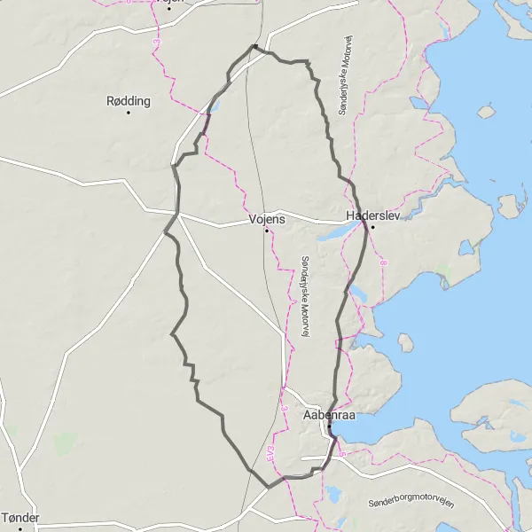 Map miniature of "Aabenraa Expedition" cycling inspiration in Syddanmark, Denmark. Generated by Tarmacs.app cycling route planner