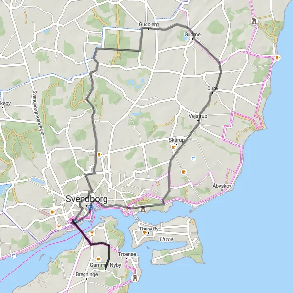 Map miniature of "Svendborg Route" cycling inspiration in Syddanmark, Denmark. Generated by Tarmacs.app cycling route planner