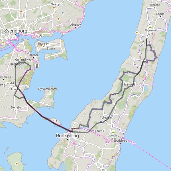 Map miniature of "Tranekær Biking Adventure" cycling inspiration in Syddanmark, Denmark. Generated by Tarmacs.app cycling route planner