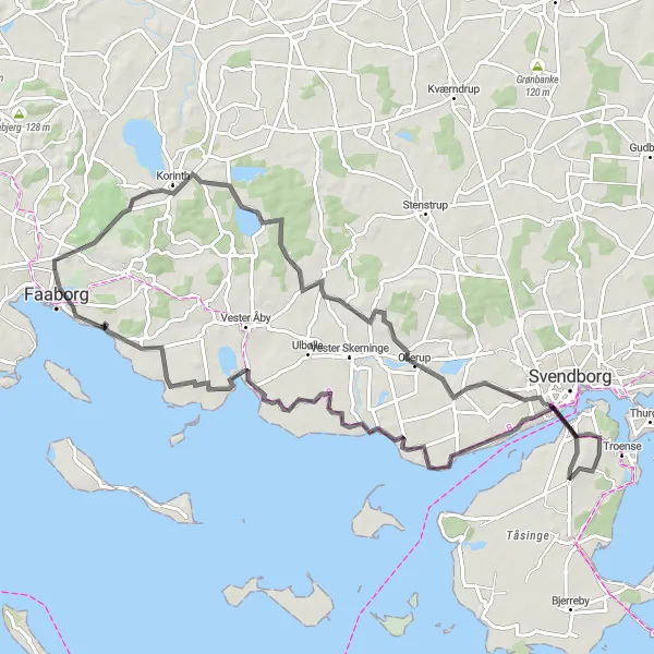 Map miniature of "Faaborg Coastal Loop" cycling inspiration in Syddanmark, Denmark. Generated by Tarmacs.app cycling route planner