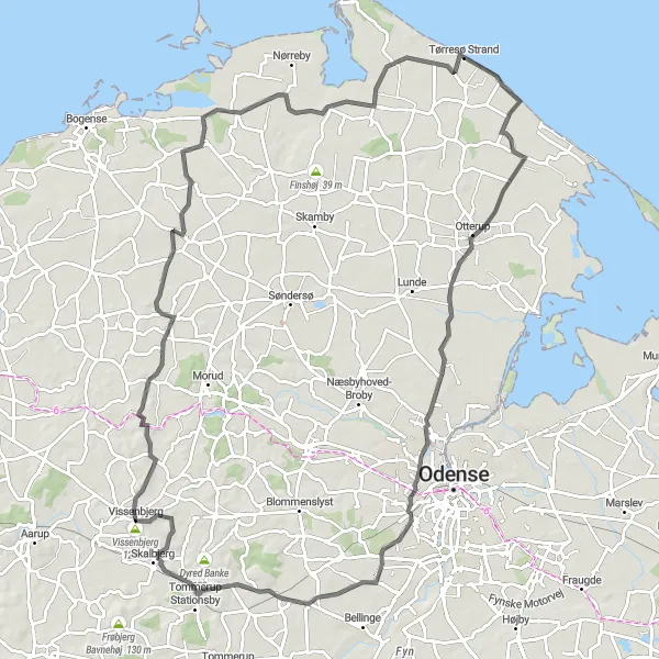 Map miniature of "Vissenbjerg to Udsigten Extended" cycling inspiration in Syddanmark, Denmark. Generated by Tarmacs.app cycling route planner