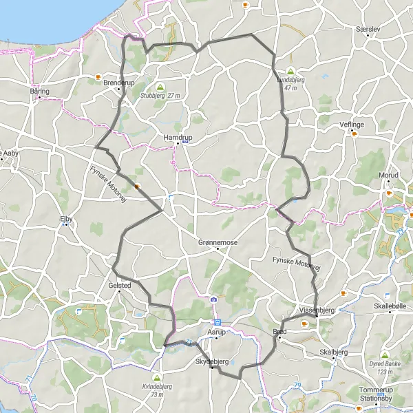 Map miniature of "Brenderup Coastal Circuit" cycling inspiration in Syddanmark, Denmark. Generated by Tarmacs.app cycling route planner