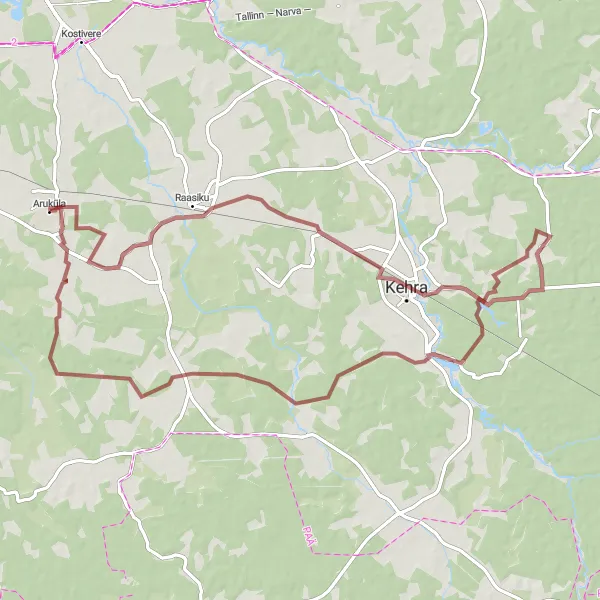 Map miniature of "Aruküla and Surroundings Gravel Route" cycling inspiration in Eesti, Estonia. Generated by Tarmacs.app cycling route planner