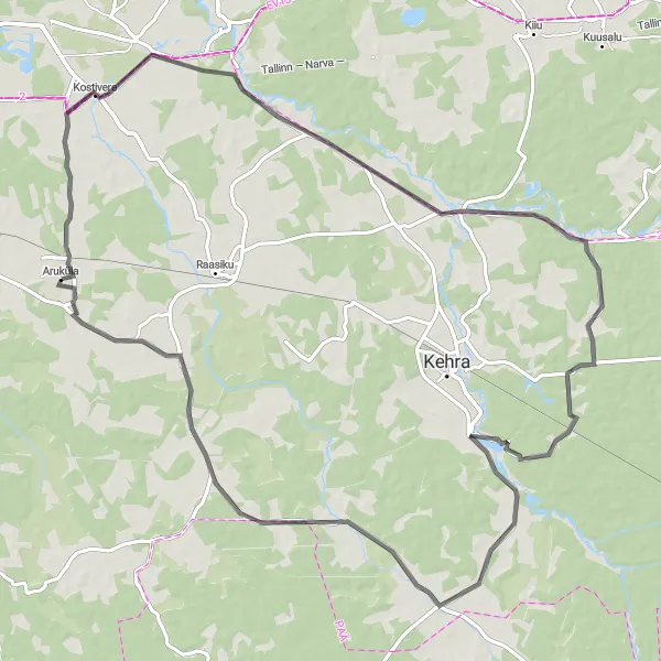 Map miniature of "Kostivere to Aruküla Road Loop" cycling inspiration in Eesti, Estonia. Generated by Tarmacs.app cycling route planner