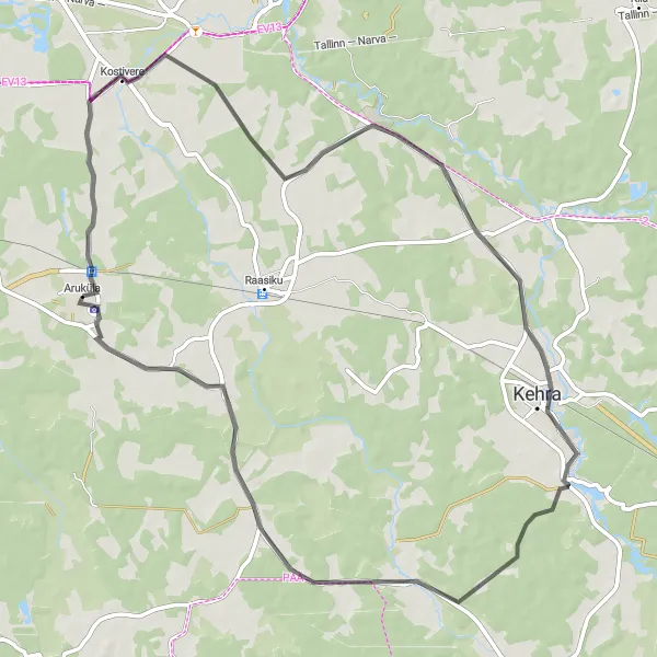 Map miniature of "Kostivere Road Loop" cycling inspiration in Eesti, Estonia. Generated by Tarmacs.app cycling route planner