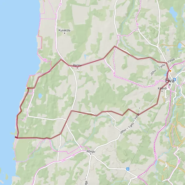 Map miniature of "Elva Short Gravel Cycling Route" cycling inspiration in Eesti, Estonia. Generated by Tarmacs.app cycling route planner