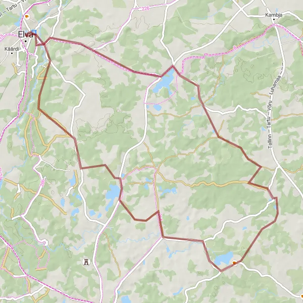 Map miniature of "Valgjärve Gravel Cycling Route" cycling inspiration in Eesti, Estonia. Generated by Tarmacs.app cycling route planner