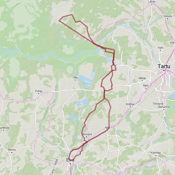 Map miniature of "Elva Gravel Cycling Route" cycling inspiration in Eesti, Estonia. Generated by Tarmacs.app cycling route planner