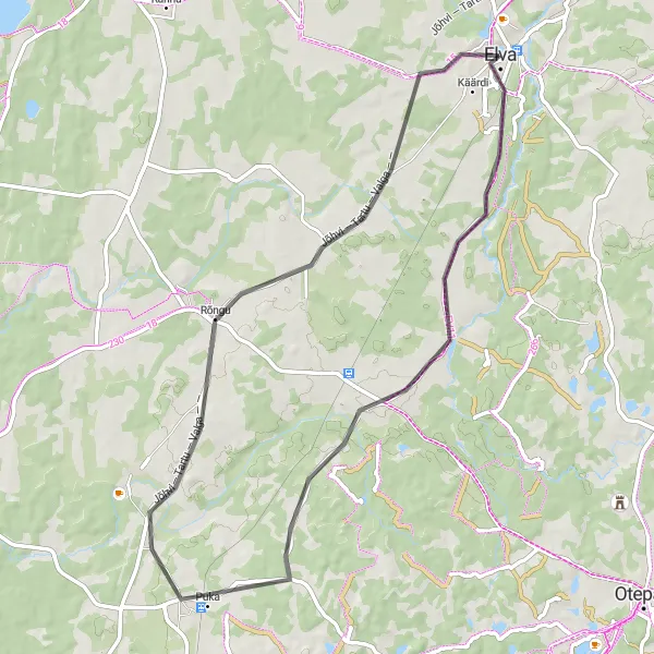 Map miniature of "Scenic Road Journey: Elva to Raigaste" cycling inspiration in Eesti, Estonia. Generated by Tarmacs.app cycling route planner