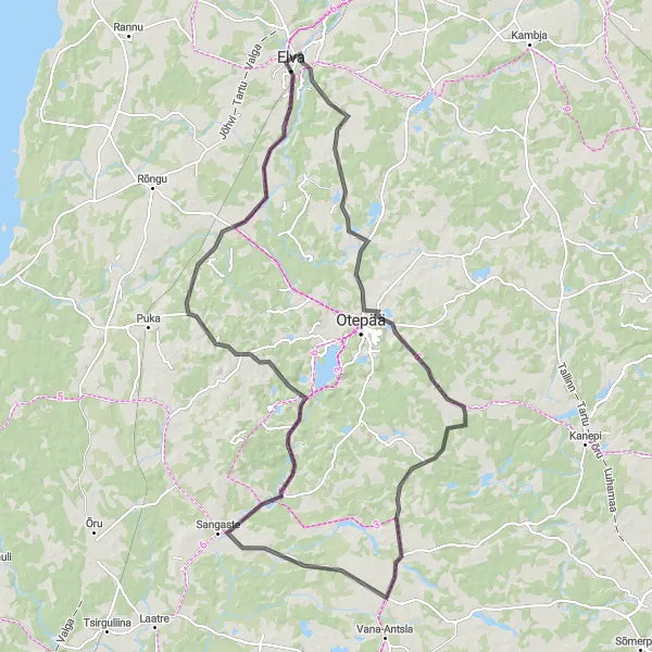 Map miniature of "Elva Extended Road Cycling Route" cycling inspiration in Eesti, Estonia. Generated by Tarmacs.app cycling route planner