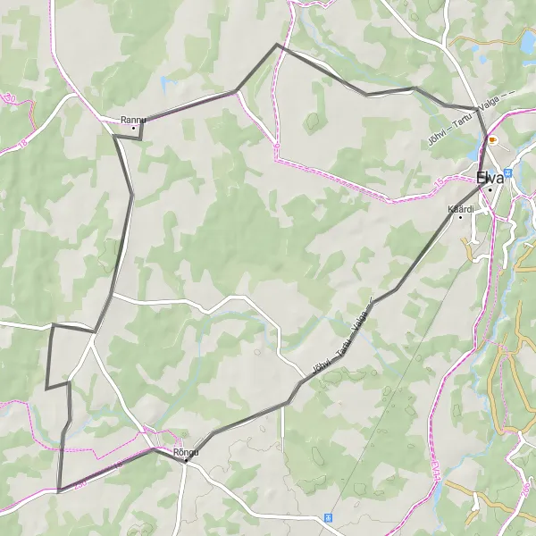 Map miniature of "The Hidden Gems: Elva to Rannu" cycling inspiration in Eesti, Estonia. Generated by Tarmacs.app cycling route planner