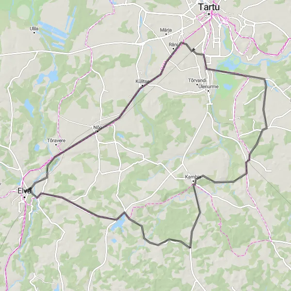 Map miniature of "Elva Road Cycling Route" cycling inspiration in Eesti, Estonia. Generated by Tarmacs.app cycling route planner