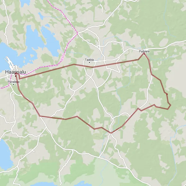 Map miniature of "Taebla - Palivere - Liivaküla - Valgevälja Gravel Round-trip" cycling inspiration in Eesti, Estonia. Generated by Tarmacs.app cycling route planner