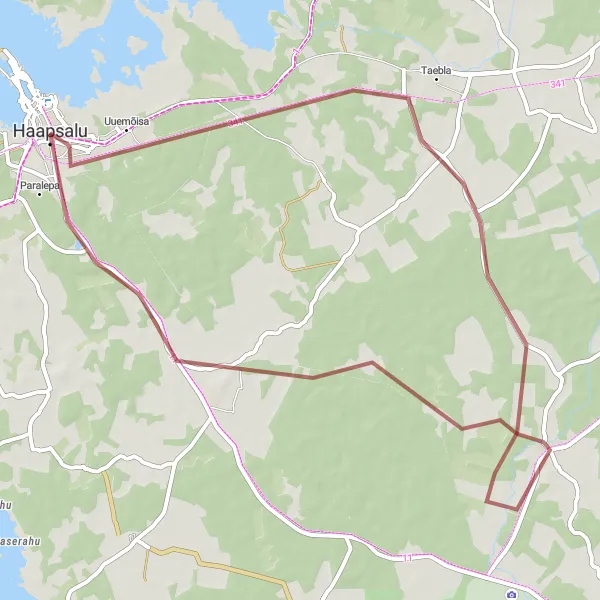 Map miniature of "Uuemõisa - Martna - Liivaküla - Valgevälja Gravel Round-trip" cycling inspiration in Eesti, Estonia. Generated by Tarmacs.app cycling route planner