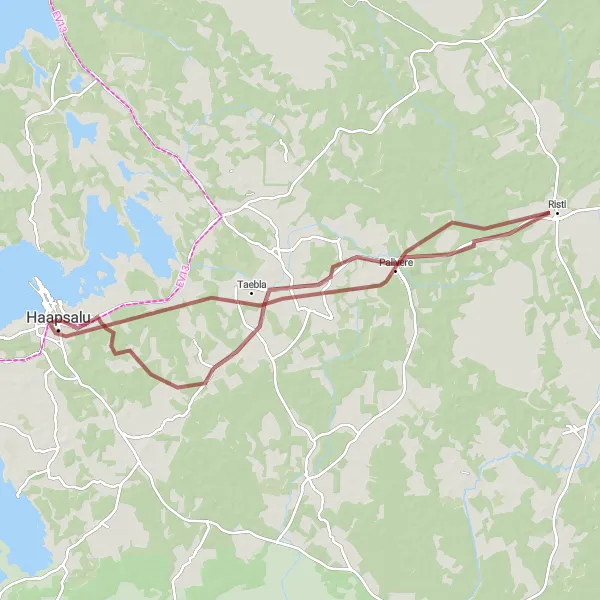 Map miniature of "Taebla Gravel Loop" cycling inspiration in Eesti, Estonia. Generated by Tarmacs.app cycling route planner