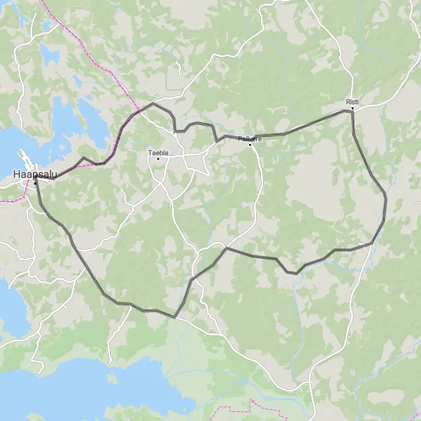 Map miniature of "Koluvere Castle Road Ride" cycling inspiration in Eesti, Estonia. Generated by Tarmacs.app cycling route planner