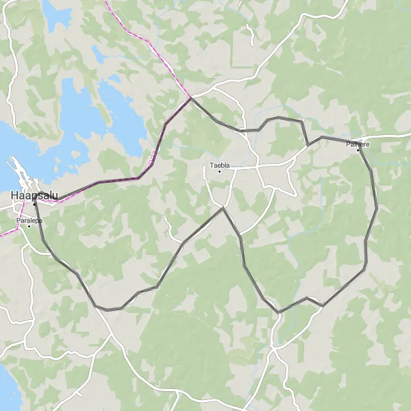 Map miniature of "Haapsalu Episcopal Castle - Linnuvaatlustorn - Palivere - Suure-Lähtru - Liivaküla - Valgevälja Road Round-trip" cycling inspiration in Eesti, Estonia. Generated by Tarmacs.app cycling route planner