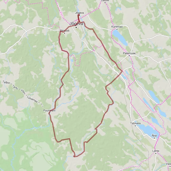 Map miniature of "Jõgeva - Pikkjärve - Puurmani - Jõgeva" cycling inspiration in Eesti, Estonia. Generated by Tarmacs.app cycling route planner