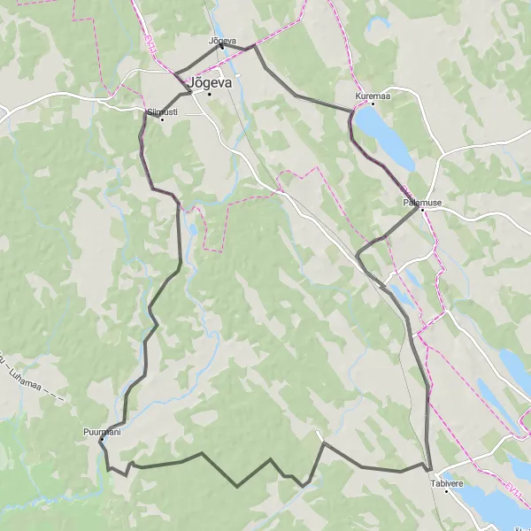 Map miniature of "Jõgeva - Palamuse - Puurmani - Siimusti" cycling inspiration in Eesti, Estonia. Generated by Tarmacs.app cycling route planner