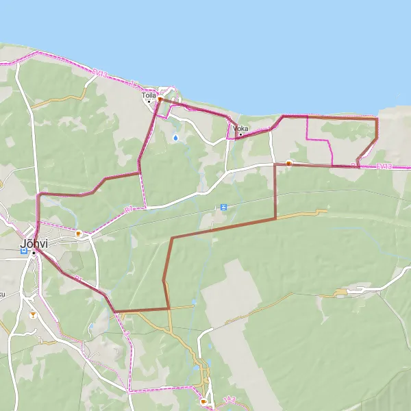 Map miniature of "The Toila-Voka Gravel Loop" cycling inspiration in Eesti, Estonia. Generated by Tarmacs.app cycling route planner