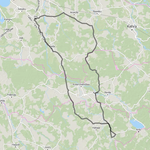 Map miniature of "Saula Escape" cycling inspiration in Eesti, Estonia. Generated by Tarmacs.app cycling route planner