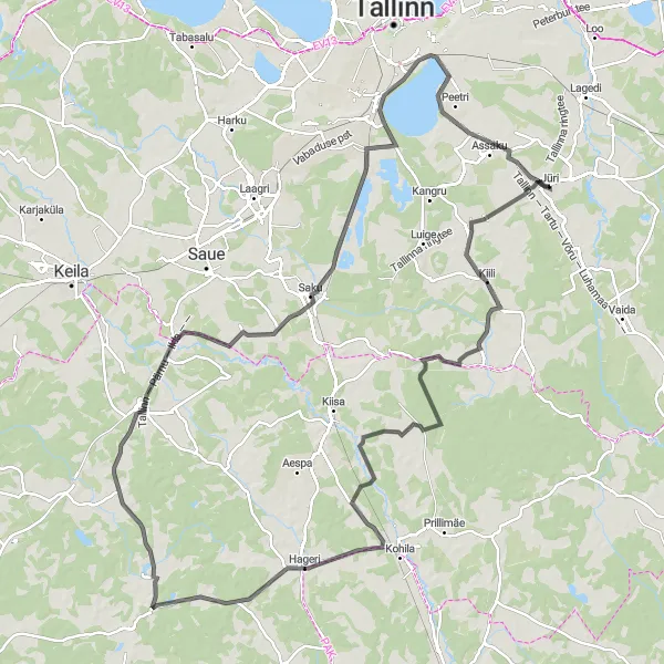 Map miniature of "Kiili Loop" cycling inspiration in Eesti, Estonia. Generated by Tarmacs.app cycling route planner