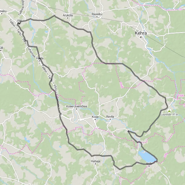 Map miniature of "Aruküla Challenge" cycling inspiration in Eesti, Estonia. Generated by Tarmacs.app cycling route planner