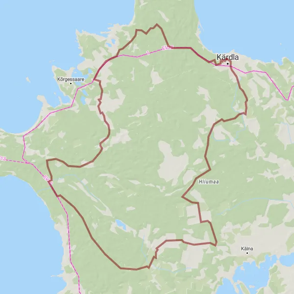 Map miniature of "Hiiumaa Gravel Escape" cycling inspiration in Eesti, Estonia. Generated by Tarmacs.app cycling route planner