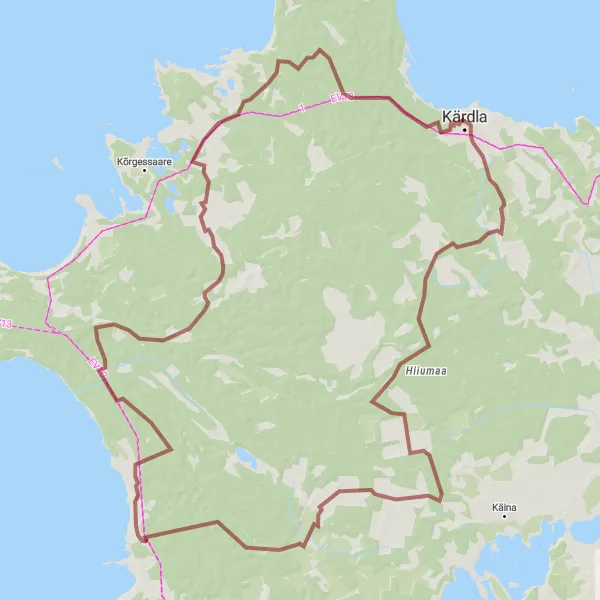 Map miniature of "Hiiumaa Gravel Expedition" cycling inspiration in Eesti, Estonia. Generated by Tarmacs.app cycling route planner