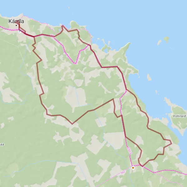 Map miniature of "Explore the Gravel Paths of Kärdla" cycling inspiration in Eesti, Estonia. Generated by Tarmacs.app cycling route planner