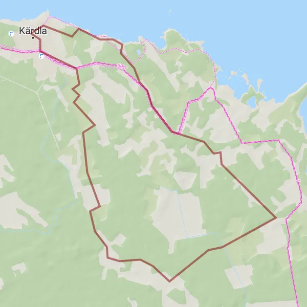 Map miniature of "Kärdla Gravel Loop" cycling inspiration in Eesti, Estonia. Generated by Tarmacs.app cycling route planner