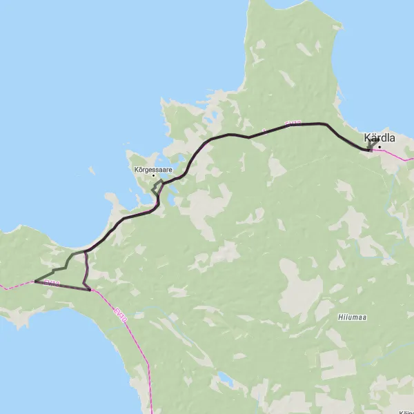 Map miniature of "Kärdla to Reigi Loop" cycling inspiration in Eesti, Estonia. Generated by Tarmacs.app cycling route planner