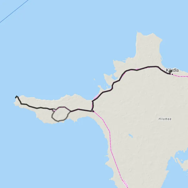 Map miniature of "Kärdla to Kõpu Lighthouse Roundabout" cycling inspiration in Eesti, Estonia. Generated by Tarmacs.app cycling route planner