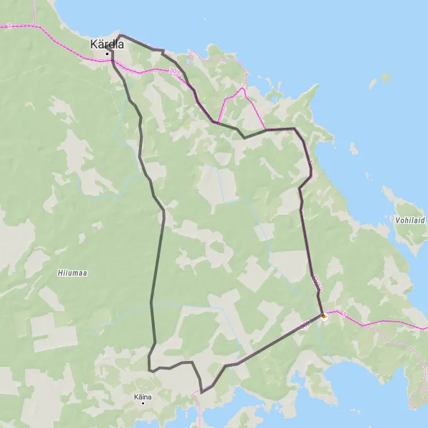 Map miniature of "Kärdla to Tubala Circuit" cycling inspiration in Eesti, Estonia. Generated by Tarmacs.app cycling route planner