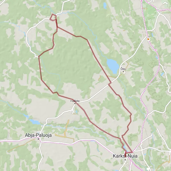 Map miniature of "Halliste and Ereste Gravel Loop" cycling inspiration in Eesti, Estonia. Generated by Tarmacs.app cycling route planner