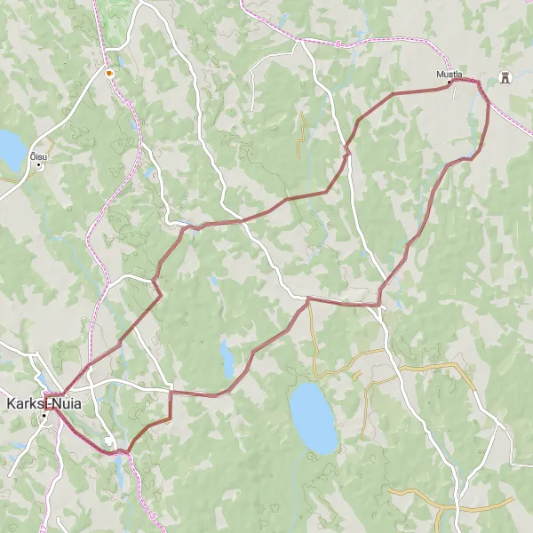 Map miniature of "The Tuhalaane Gravel Adventure" cycling inspiration in Eesti, Estonia. Generated by Tarmacs.app cycling route planner