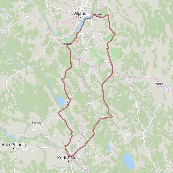 Map miniature of "Õisu and Viiratsi Gravel Adventure" cycling inspiration in Eesti, Estonia. Generated by Tarmacs.app cycling route planner