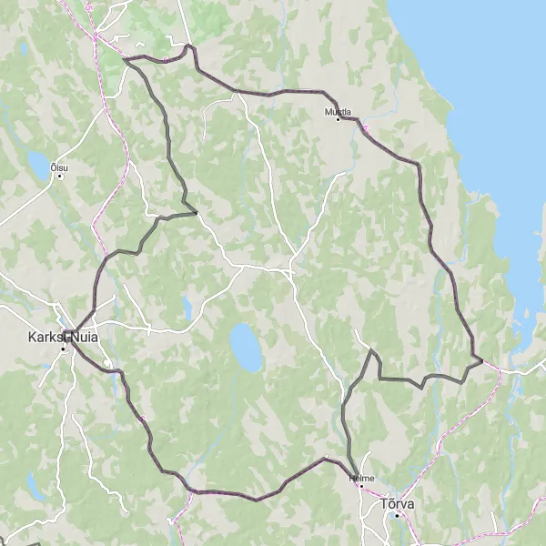Map miniature of "Tuhalaane and Holstre Road Loop" cycling inspiration in Eesti, Estonia. Generated by Tarmacs.app cycling route planner