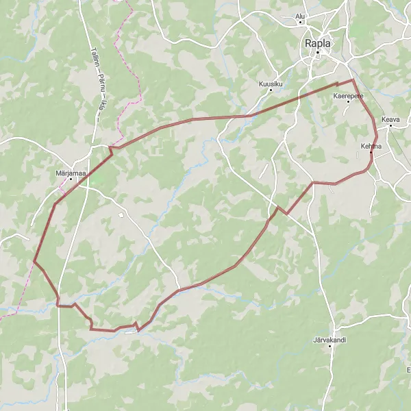 Map miniature of "Gravel Adventure in Märjamaa" cycling inspiration in Eesti, Estonia. Generated by Tarmacs.app cycling route planner