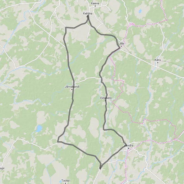 Map miniature of "Eidapere and Vändra Trail" cycling inspiration in Eesti, Estonia. Generated by Tarmacs.app cycling route planner