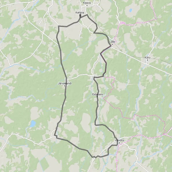 Map miniature of "Cycling Through Vändra's Countryside" cycling inspiration in Eesti, Estonia. Generated by Tarmacs.app cycling route planner