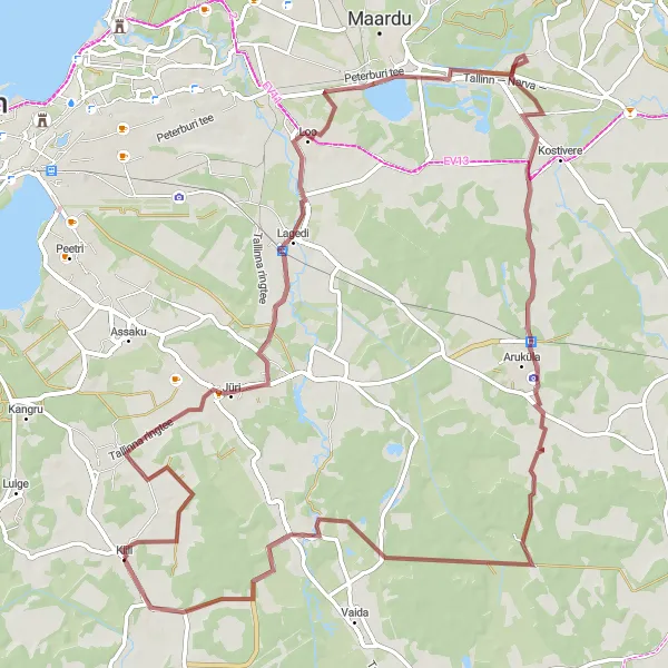 Map miniature of "Gravel Adventure around Kiili" cycling inspiration in Eesti, Estonia. Generated by Tarmacs.app cycling route planner