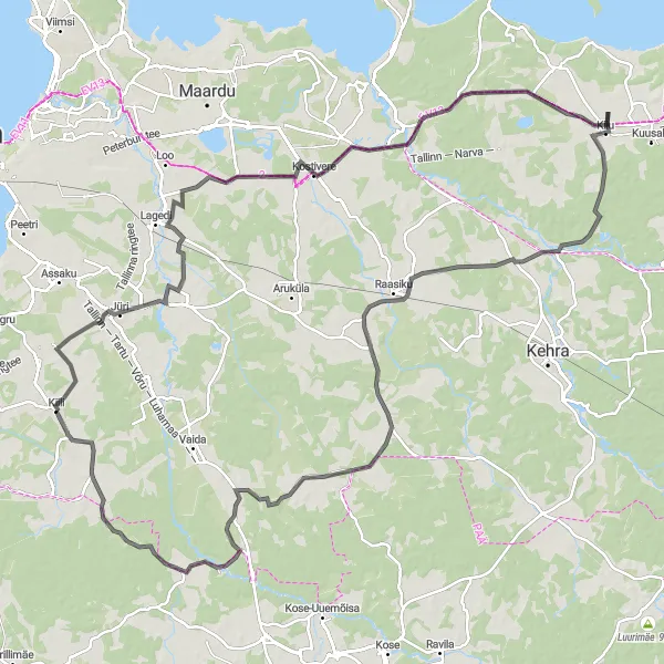 Map miniature of "Scenic Road Cycling Tour from Kiili" cycling inspiration in Eesti, Estonia. Generated by Tarmacs.app cycling route planner