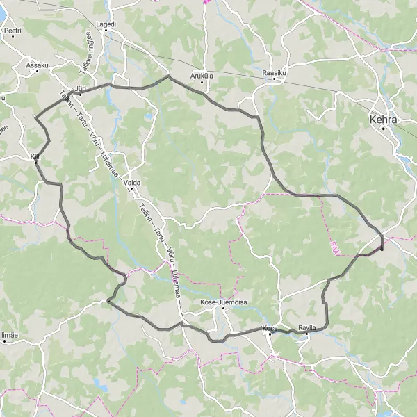 Map miniature of "Scenic Road Ride with Diverse Highlights" cycling inspiration in Eesti, Estonia. Generated by Tarmacs.app cycling route planner